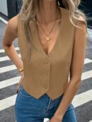 Chaleco Elegante Negro con Botón y Escote V