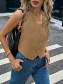 Chaleco Elegante Negro con Botón y Escote V