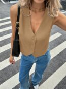 Chaleco Elegante Negro con Botón y Escote V