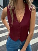 Chaleco Elegante Negro con Botón y Escote V