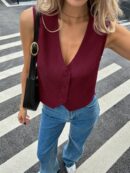 Chaleco Elegante Negro con Botón y Escote V