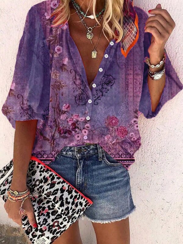 Camisa de Estilo Boho con Estampado Floral Vintage - Image 9