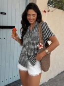 Camisa Estampada de Manga Corta para Mujer Estilo Vacacional