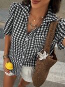 Camisa Estampada de Manga Corta para Mujer Estilo Vacacional