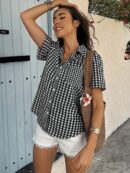 Camisa Estampada de Manga Corta para Mujer Estilo Vacacional