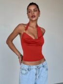Top Asimétrico sin Espalda con Cuello Halter en Café