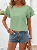 Camisa Casual de Verano con Mangas de Volantes en Color Sólido