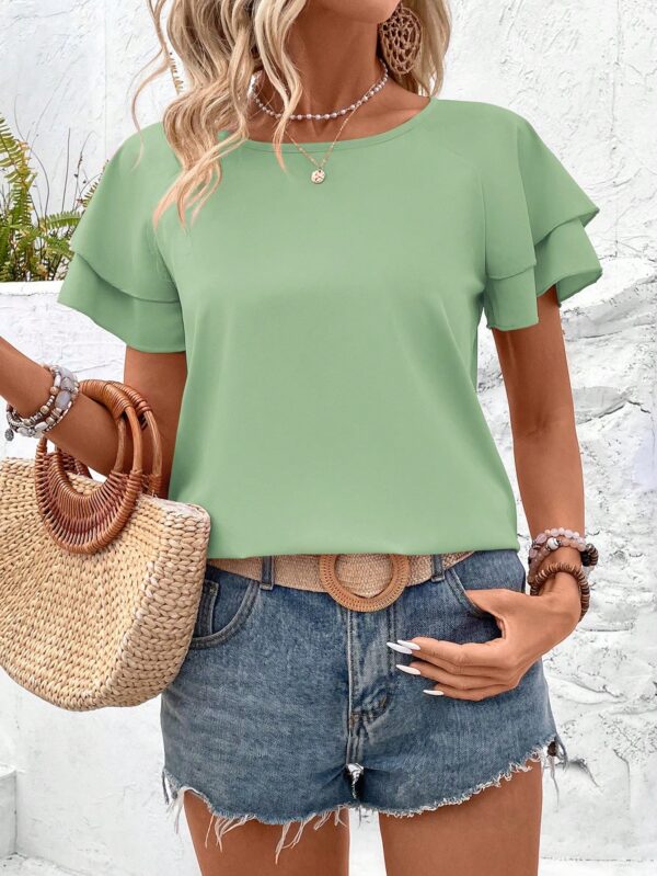 Camisa Casual de Verano con Mangas de Volantes en Color Sólido - Image 70