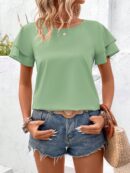 Camisa Casual de Verano con Mangas de Volantes en Color Sólido