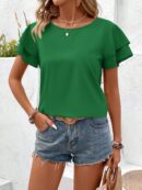 Camisa Casual de Verano con Mangas de Volantes en Color Sólido