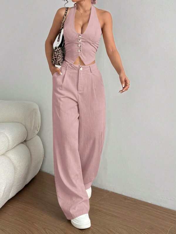 Set de 2 Piezas: Top Halter con Lazada y Pantalón Recto Casual - Image 29