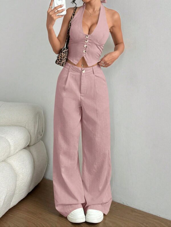 Set de 2 Piezas: Top Halter con Lazada y Pantalón Recto Casual - Image 31