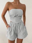 Set Casual 2 piezas: Top Bandeau a Rayas y Shorts con Bolsillo
