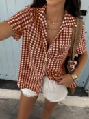 Camisa Estampada de Manga Corta para Mujer Estilo Vacacional