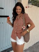 Camisa Estampada de Manga Corta para Mujer Estilo Vacacional