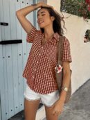 Camisa Estampada de Manga Corta para Mujer Estilo Vacacional