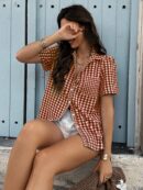 Camisa Estampada de Manga Corta para Mujer Estilo Vacacional
