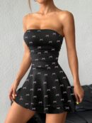 Vestido Mini Strapless Sexy con Estampado de Leopardo y Dobladillo Volante Doble