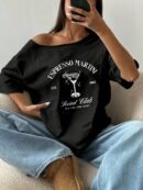 Remera Suelta de Hombro Caído con Eslogan 'Espresso Martini'
