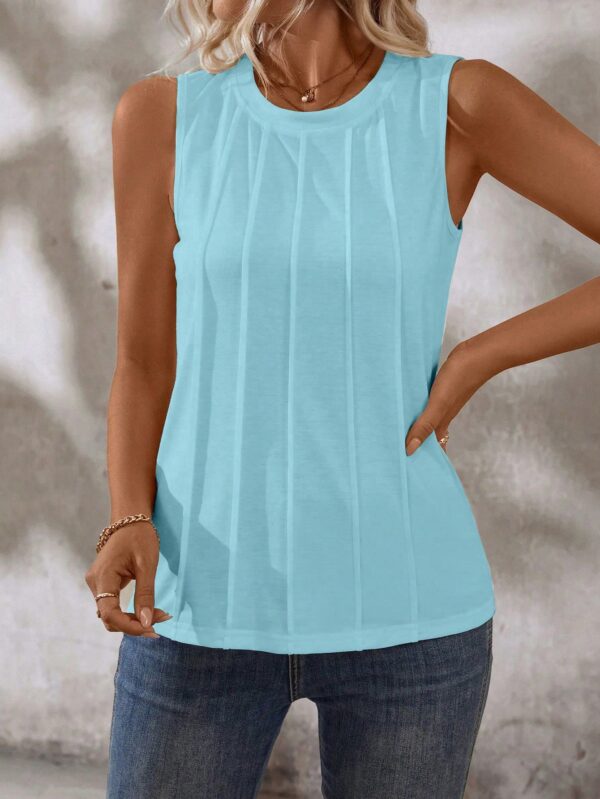 Musculosa de Verano de Color Sólido con Cuello Redondo y Plisado - Image 71