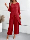Conjunto Casual 2pcs: Top Simple Manga 3/4 y Pantalón Cintura Elástica