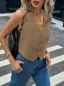 Chaleco Elegante Negro con Botón y Escote V