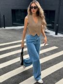 Chaleco Elegante Negro con Botón y Escote V