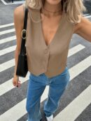 Chaleco Elegante Negro con Botón y Escote V