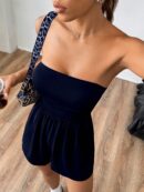 Romper Tubo Ruched Veraniego Sexy de Tiro Alto