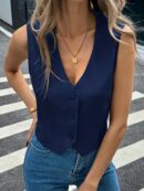 Chaleco Elegante Negro con Botón y Escote V