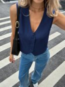 Chaleco Elegante Negro con Botón y Escote V