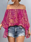 Blusa Casual de Hombros Descubiertos con Estampado Variado y Manga Larga