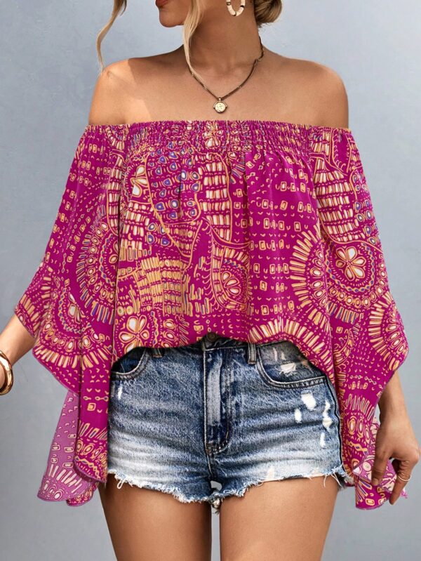 Blusa Casual de Hombros Descubiertos con Estampado Variado y Manga Larga - Image 11