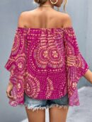 Blusa Casual de Hombros Descubiertos con Estampado Variado y Manga Larga