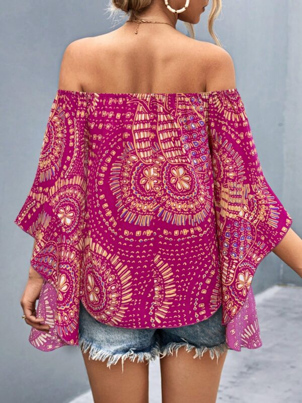 Blusa Casual de Hombros Descubiertos con Estampado Variado y Manga Larga - Image 12