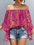 Blusa Casual de Hombros Descubiertos con Estampado Variado y Manga Larga