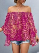 Blusa Casual de Hombros Descubiertos con Estampado Variado y Manga Larga