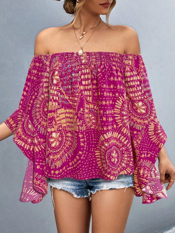 Blusa Casual de Hombros Descubiertos con Estampado Variado y Manga Larga - Image 14