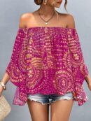 Blusa Casual de Hombros Descubiertos con Estampado Variado y Manga Larga