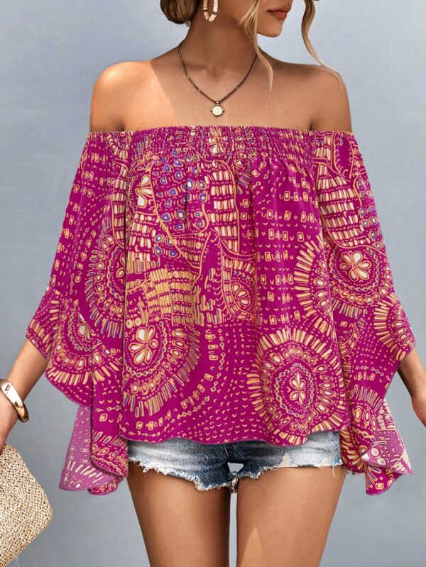 Blusa Casual de Hombros Descubiertos con Estampado Variado y Manga Larga - Image 15