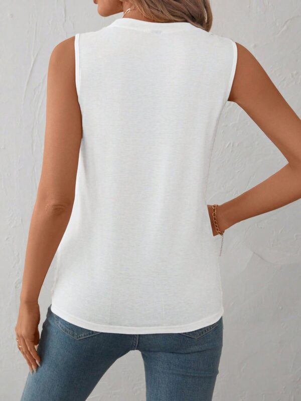 Musculosa de Verano de Color Sólido con Cuello Redondo y Plisado - Image 15