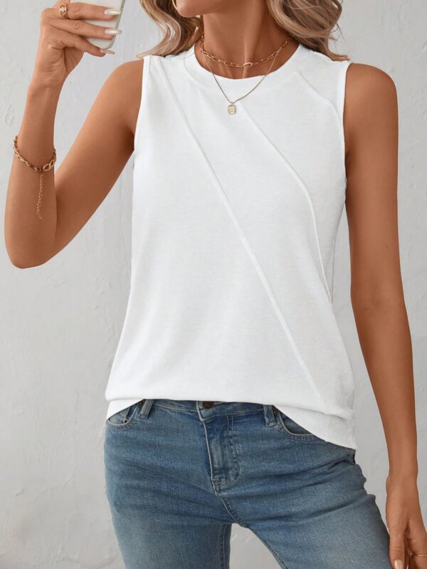 Musculosa de Verano de Color Sólido con Cuello Redondo y Plisado - Image 16