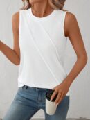 Musculosa de Verano de Color Sólido con Cuello Redondo y Plisado