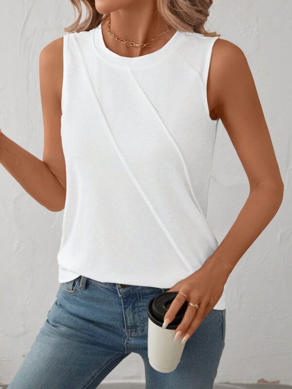 Musculosa de Verano de Color Sólido con Cuello Redondo y Plisado - Image 18