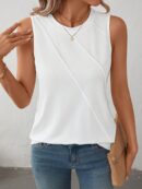Musculosa de Verano de Color Sólido con Cuello Redondo y Plisado