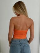 Camisola Ajustada con Cuello Halter, Espalda Descubierta y Decoración Metálica