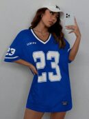 Vestido Casual de Verano con Escote en V y Estampado de Letras y Números