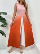 Mono Largo Elegante con Estampado Arcoíris y Abertura Lateral
