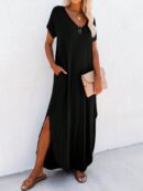 Vestido Casual de Mujer con Bolsillo Diagonal y Abertura