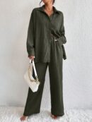 Conjunto Casual de Blusa Suelta y Pantalones con Manga Caída